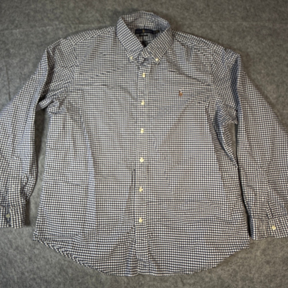 Ralph Lauren Button Down Shirt Mens XL Navy White Gingham Classic Fit LongSleeve